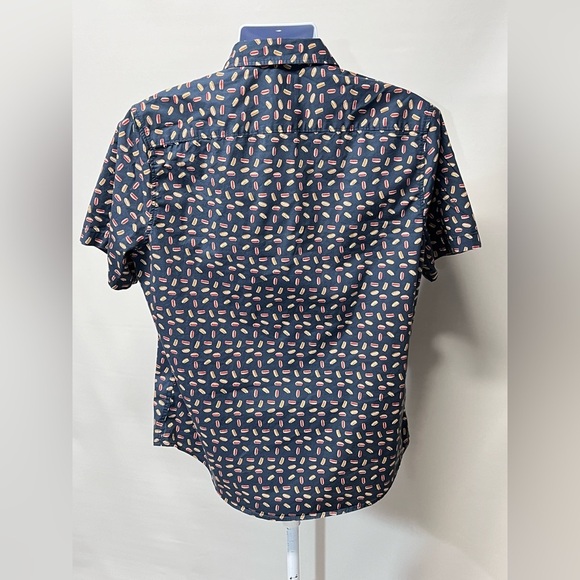 🛍️PUBLIC OPINION Men’s Navy blue hotdog print button down size L. - Picture 4 of 11
